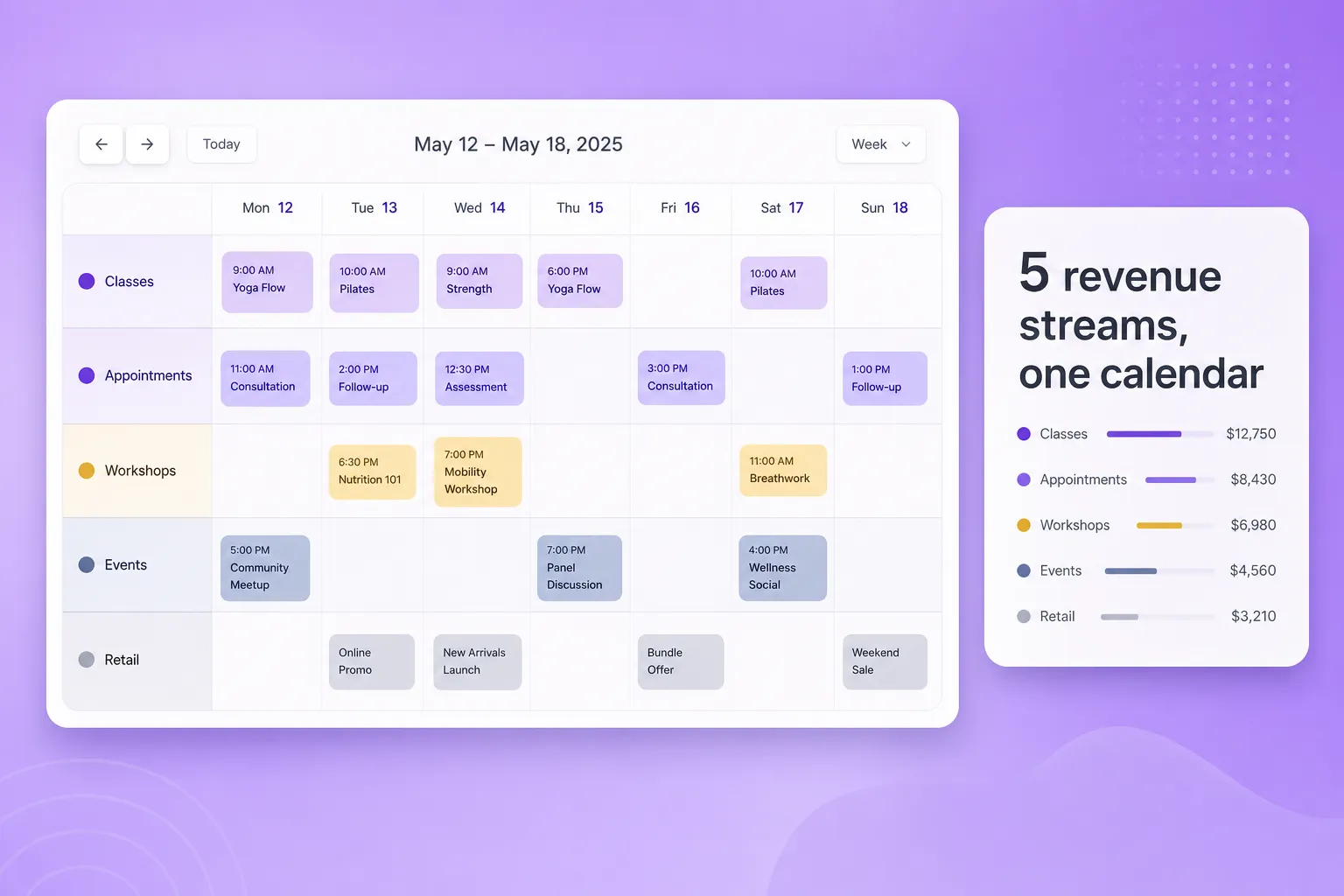 Heat-style class scheduling, native to the race format.